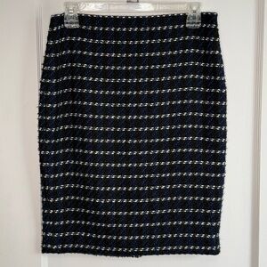 NWT Ann Taylor Factory | Tweed Knit Pencil Skirt Black Blue White Stripes